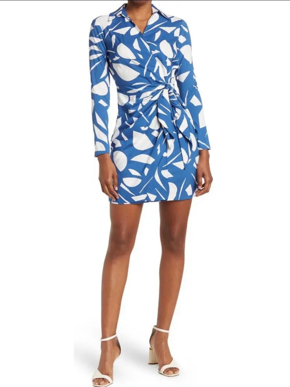 London Times Women’s NWT Blue/White Geometric Side Wrap Dress- Plus 20W